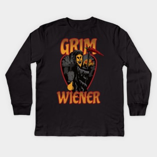 Spicy Grim Wiener and His Creepy Graveyard (plain colours) Kids Long Sleeve T-Shirt